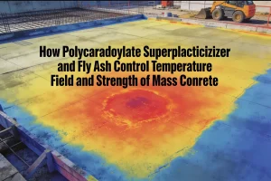 How Polycarboxylate Superplasticizer and Fly Ash Control Temperature Field and Strength of Mass Concrete