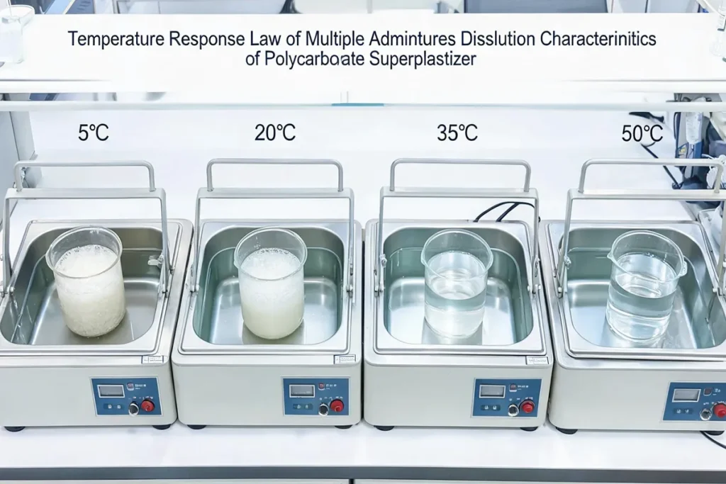 Temperature Response Law of Multiple Admixtures Dissolution Characteristics of Polycarboxylate Superplasticizer