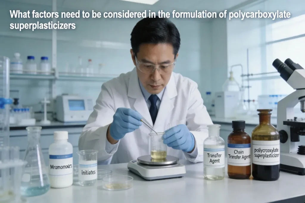 What factors need to be considered in the formulation of polycarboxylate superplasticizers