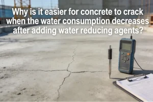 Why is it easier for concrete to crack when the water consumption decreases after adding water reducing agents?