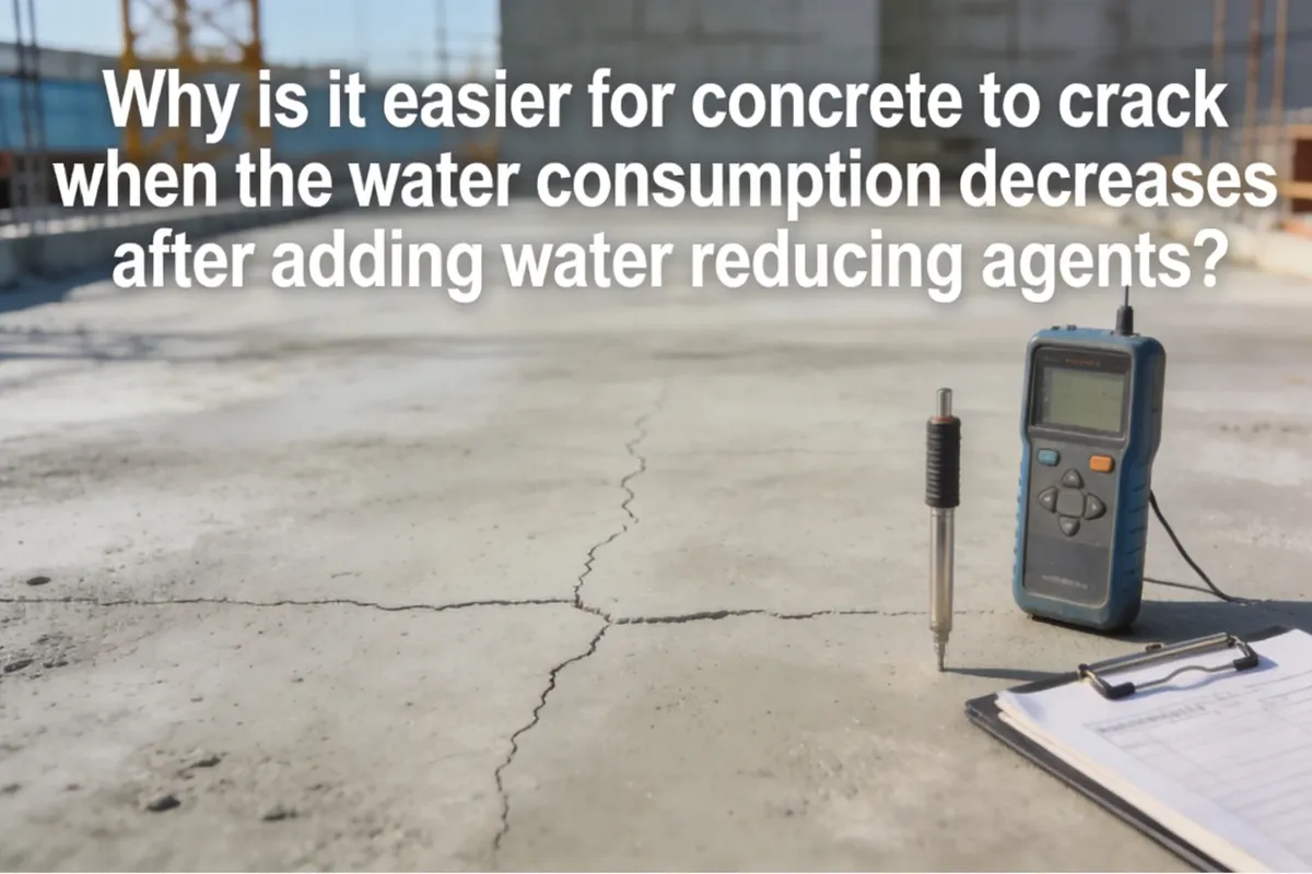 Why is it easier for concrete to crack when the water consumption decreases after adding water reducing agents?