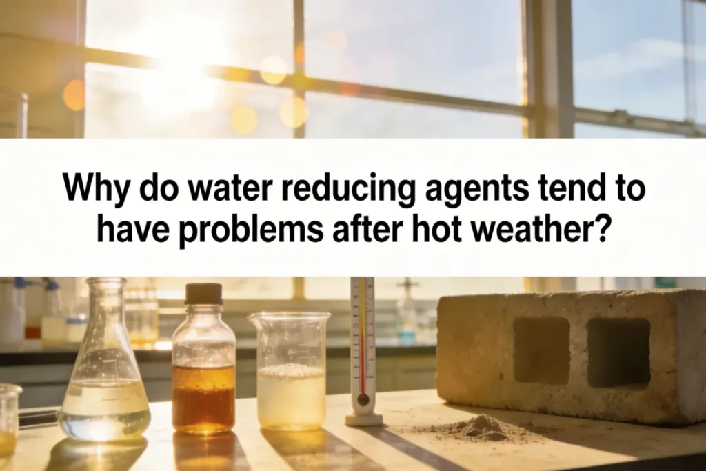 Why do water reducing agents tend to have problems after hot weather?