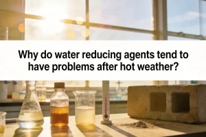 Why do water reducing agents tend to have problems after hot weather?
