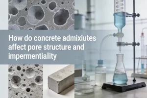 How do concrete admixtures affect pore structure and impermeability?