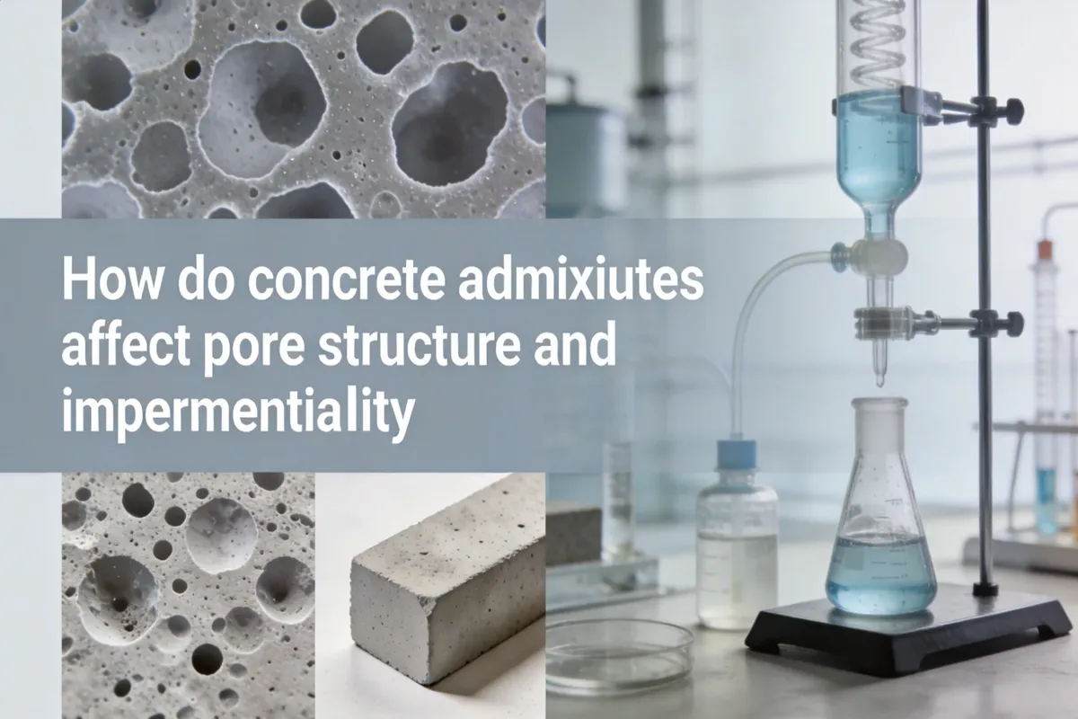 How do concrete admixtures affect pore structure and impermeability?