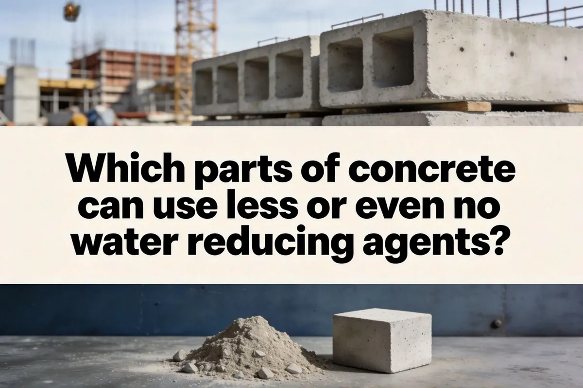 Which parts of concrete can use less or even no water reducing agents?